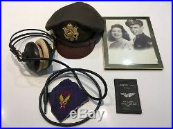 Named WWI US Army Air Force AAF Pilot Officer Crusher Cap Picture Headset & More