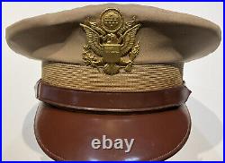 Named WWII U. S. Army & Air Force Officer's Visor Service Cap Hat Khaki Summer