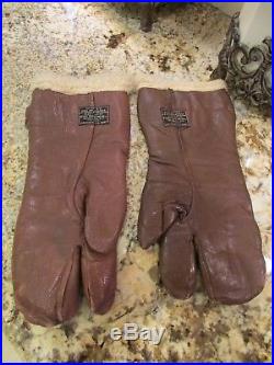 Named WWII WW2 A-9 Gloves US Army Air Force Bomber Gunner early Red Skin USAAF