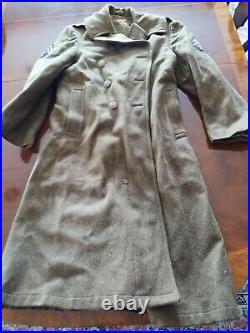 ORIGINAL WW2 US MILITARY 2nd ARMY AIR FORCE WOOL OVERCOAT TRENCH COAT With PATCHES