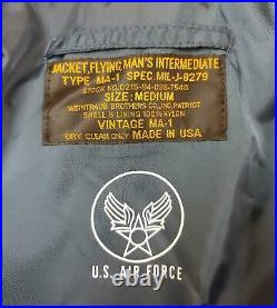 Original MA1 Jacket US Vintage Heavy Weight Army Military Bomber Navy Medium