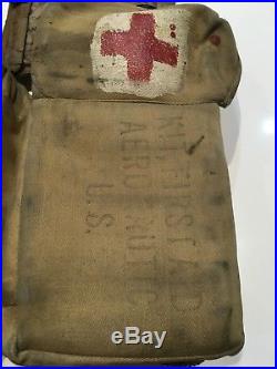 Original U. S. Army Air Force Aeronautic First Aid Kit Tan Hand Painted Red Cross