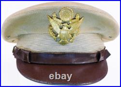 Original WW2 Tan Top US Army Air Force Officer Visor Cap with Eagle USAAF