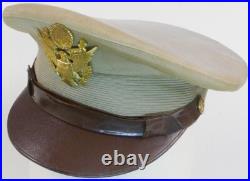 Original WW2 Tan Top US Army Air Force Officer Visor Cap with Eagle USAAF