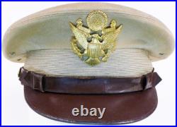 Original WW2 Tan Top US Army Air Force Officer Visor Cap with Eagle USAAF
