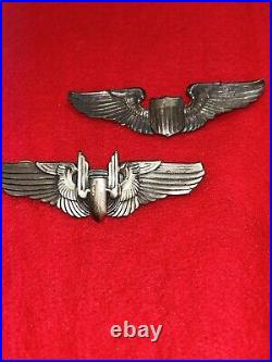 Original WW2 US Army Air Force Aerial Gunner And Pilot Wings 3 Pin Sterling Set