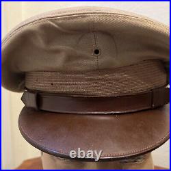 Original WW2 US Army Air Forces Officers Crusher Visor Cap Badge Hat WWII