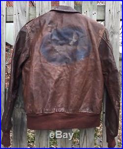 Original WWII US Army Air Force A-2 Paint Art Work Bomber Flight Jacket. Size 42