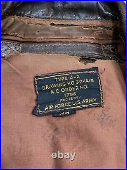 Original WWII US Army Air Force Type A2 Leather Flight Jacket size 38
