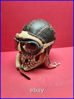 Original WWII US Army Air Force Type B-6 Medium Leather Flight Helmet W Goggles