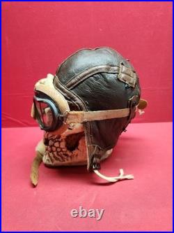 Original WWII US Army Air Force Type B-6 Medium Leather Flight Helmet W Goggles