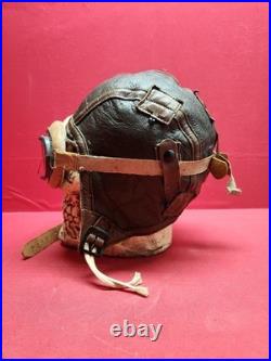 Original WWII US Army Air Force Type B-6 Medium Leather Flight Helmet W Goggles
