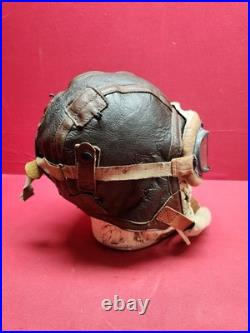 Original WWII US Army Air Force Type B-6 Medium Leather Flight Helmet W Goggles