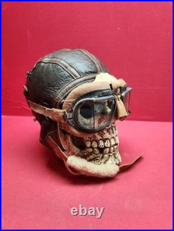 Original WWII US Army Air Force Type B-6 Medium Leather Flight Helmet W Goggles