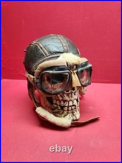 Original WWII US Army Air Force Type B-6 Medium Leather Flight Helmet W Goggles