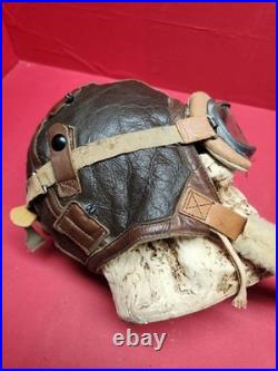 Original WWII US Army Air Force Type B-6 Medium Leather Flight Helmet W Goggles