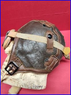 Original WWII US Army Air Force Type B-6 Medium Leather Flight Helmet W Goggles