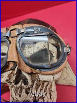 Original WWII US Army Air Force Type B-6 Medium Leather Flight Helmet W Goggles