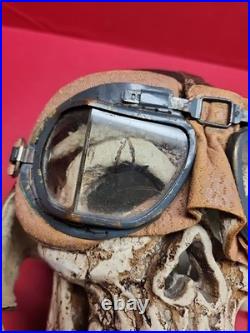 Original WWII US Army Air Force Type B-6 Medium Leather Flight Helmet W Goggles