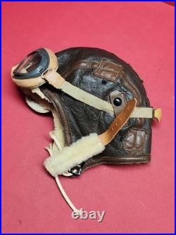 Original WWII US Army Air Force Type B-6 Medium Leather Flight Helmet W Goggles