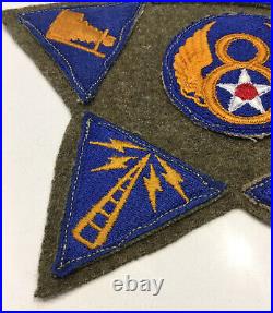 Original WWII USAAF U. S. ARMY 8th AIR FORCE & SPEC PATCHES ON WWII WOOL BLANKET