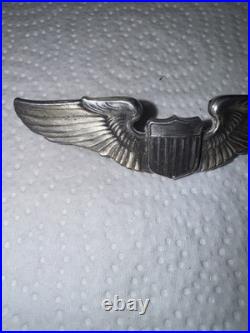 Original WWII USAAF US Army Air Force 3 Sterling Aviator Pilot Wings Pinback