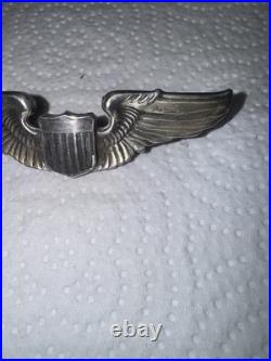 Original WWII USAAF US Army Air Force 3 Sterling Aviator Pilot Wings Pinback