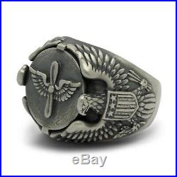 Prop and Wings US Army aviation Air Force Sterling Silver Eagle Biker mens ring