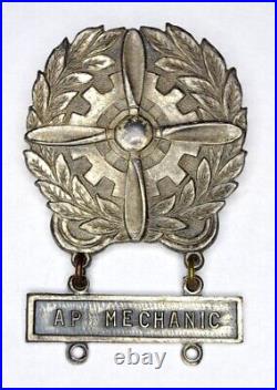 RARE WWII US Army Air Force Technician Badge STERLING LARGE Size AP Mechanic
