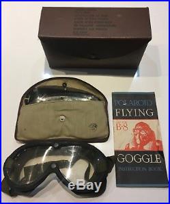 Rarer WWII US ARMY AIR FORCE B-8 Flight Flying Goggles with Lenses & Brown Box