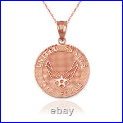 Rose Gold US Air Force Medallion Pendant Necklace (10K/14K)