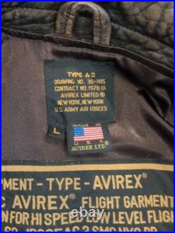 Type A-2 Air Force US Army DWG 30-1415 Brown Leather Jacket Mens L Cockpit USA
