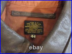 Type A-2 USAAF US Army Air Force Brown Leather Flight Jacket 44 Men's