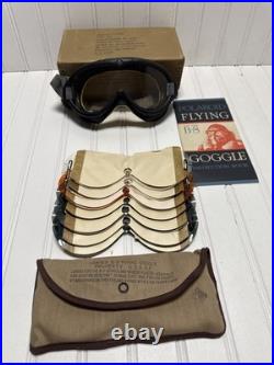 U. S ARMY AIR FORCES TYPE B-8 FLYING GOGGLES, Case, 8 Extra Lenses, Instructions