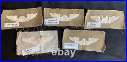 US ARMY AIR FORCE WW 2 Wing Lot of 5 EMBROIDERED ON KHAKI TWILL