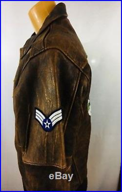 US ARMY Airborne Sz 36 Brown Genuine Leather A-2 Flight Bomber Jacket WWII style