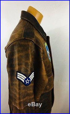 US ARMY Airborne Sz 36 Brown Genuine Leather A-2 Flight Bomber Jacket WWII style
