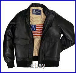 US Air Force Flight Patriotic Bomber Genuine Sheepskin Men's Leather Jacket A2