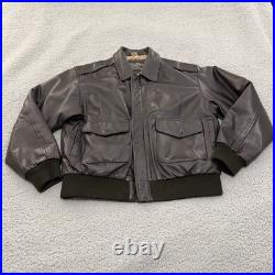US Army Air Force A-2 Leather Flight Jacket Mens Large Brown Map Lining