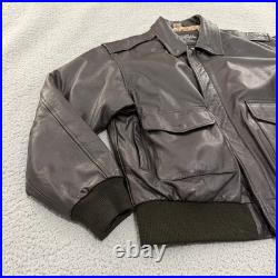 US Army Air Force A-2 Leather Flight Jacket Mens Large Brown Map Lining