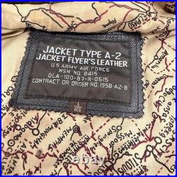 US Army Air Force A-2 Leather Flight Jacket Mens Large Brown Map Lining