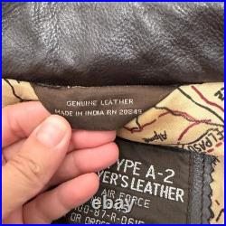 US Army Air Force A-2 Leather Flight Jacket Mens Large Brown Map Lining