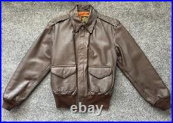 US Army Air Forces Leather Aviator Bomber Jacket Size 36 Brown Avirex A-2 NY USA