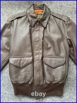 US Army Air Forces Leather Aviator Bomber Jacket Size 36 Brown Avirex A-2 NY USA