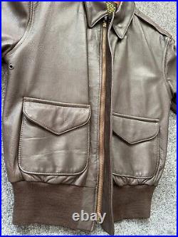 US Army Air Forces Leather Aviator Bomber Jacket Size 36 Brown Avirex A-2 NY USA