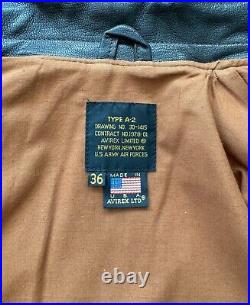 US Army Air Forces Leather Aviator Bomber Jacket Size 36 Brown Avirex A-2 NY USA