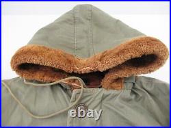 US Army B-9 Parka Jacket Vintage Air Force Fur Collar Hood Red Quilted Lining