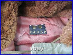 US Army B-9 Parka Jacket Vintage Air Force Fur Collar Hood Red Quilted Lining