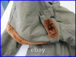 US Army B-9 Parka Jacket Vintage Air Force Fur Collar Hood Red Quilted Lining