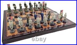 US Military Army vs Air Force Chess Men Set with 18 Cherry Color Board